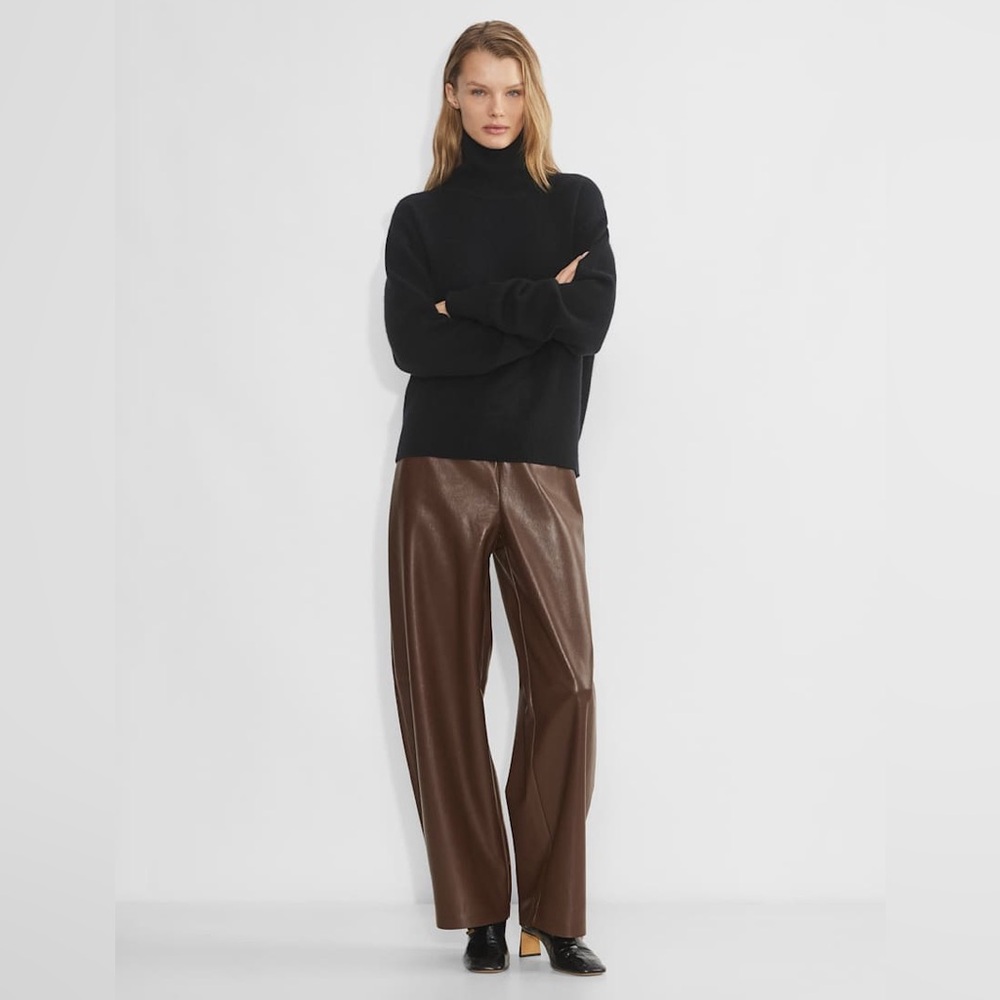Brown Leather Pants - Brown Babaton Wide Leg Faux Leather Pants - Effie Pant